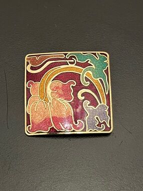 Vintage Floral Cloisonné Enamel Square Pin Brooch - Multicolor